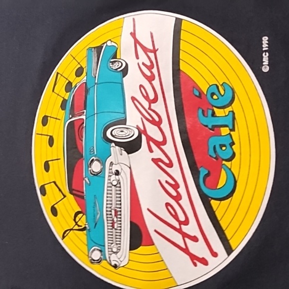 Vintage Graphic Black Heartbeat Cafe Tee Shirt 90's New Condition - Picture 6 of 8